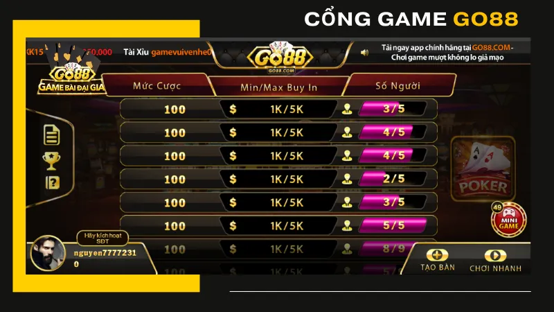 Hướng dẫn tham gia Poker tại Go88